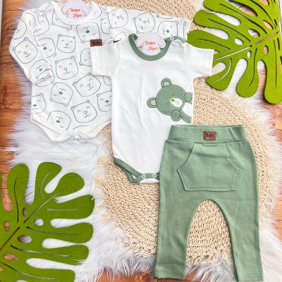  CONJ. DE MALHA 3 PEÇAS - Bear - Verde e Off White